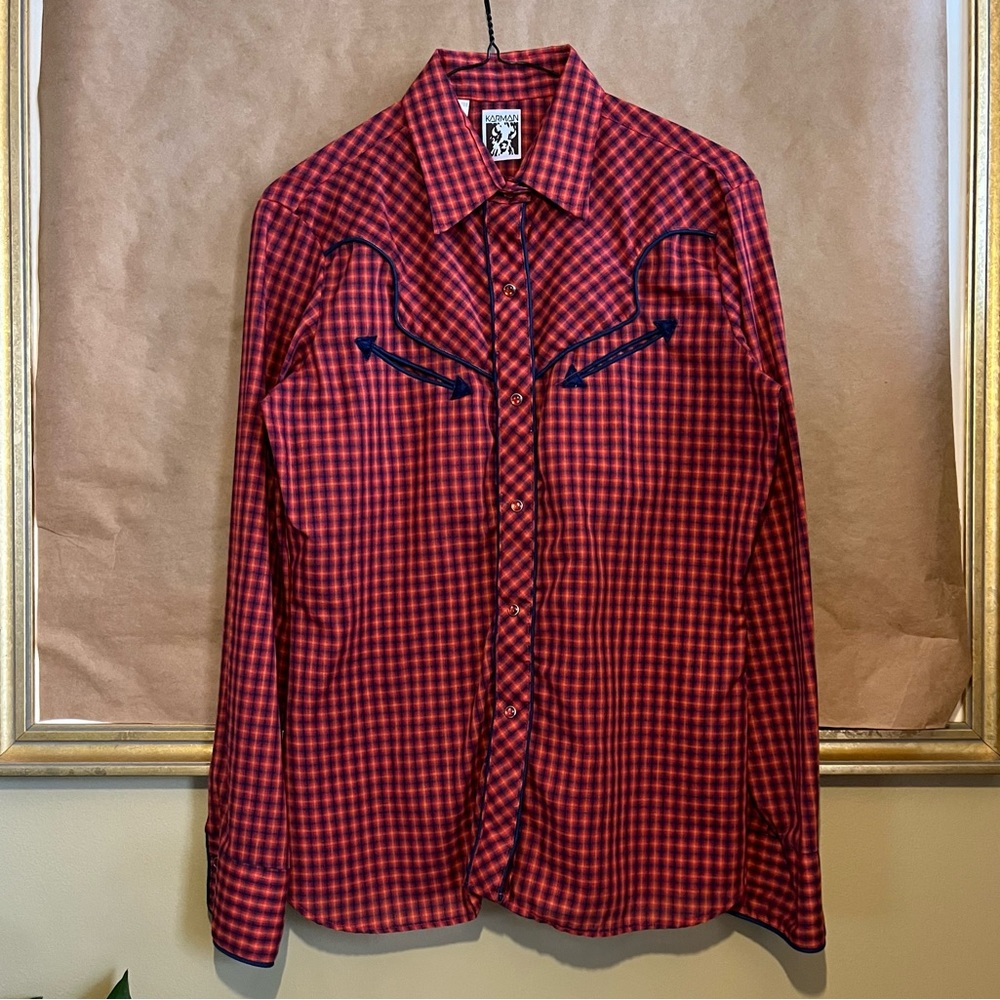Karman red western plaid button down with arrow pockets